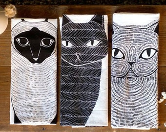 Cat Tea Towel Bundle, 3 Cats Tea Towels, Cat Lover Kitchen Decor, Cat Dishcloth, Cat Kitchen Towel, Cat Lady Gift, Gift for Her