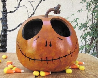 Halloween Gourd Jack Skellington Jack O Lantern Primitive Pumpkin Decoration ( inspired by Tim Burton )