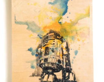 Wood Wall Art Panel Star Wars Art R2D2 Print on Wood Star Wars Art Print On Wood Panel R2D2 Star Wars Print Star Wars Nursery Wall Art Decor