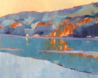 Blue Vista, Original framed oil painting. Landscape painting. Yvonne Wagner. Terre. 16 x 12 x 3/4, (46 x 30.5 x 2 cm) Free shipping to USA.