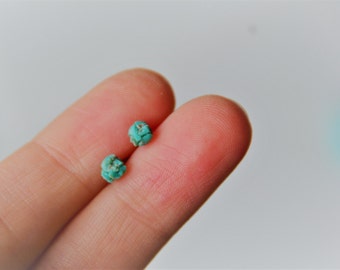 Raw Turquoise Titanium Post Earrings / Hypoallergenic earrings / Tiny Turquoise Studs / Sky Stone / Boho Jewelry / Bohemian Earrings