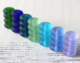 Sea Glass Rondelle - Cultured Seaglass Beads - Jewelry Making Supply - Frosted Glass Bead - Assortment - 28pc - 12x5mm