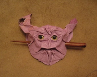 Grichels leather hair thing stick barrette - pale lavender/pink with honey brown coyote eyes