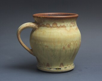 Handmade pottery coffee mug tea cup 16 oz, yellow amber tea cup 3761