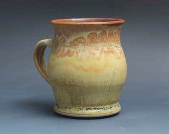 Handmade pottery coffee mug tea cup 16 oz yellow amber tea cup 3889a