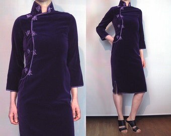 60s Purple VELVET Cheong-sam Dress