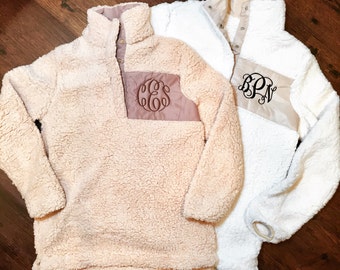 Monogrammed Sherpa, monogrammed Sherpa pullover, Sherpa pullover, monogram sherpa, ivory sherpa, tan sherpa, white sherpa, cream sherpa, kid