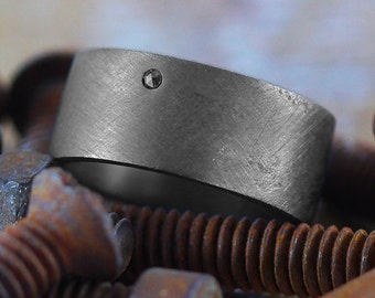 Mens Wedding Band Black Diamond Oxidized Sterling Silver Personalized Man Ring