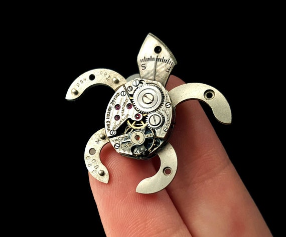 Tiny Steampunk Turtle (Animal Brooch or Pendant) by ylfdragon steampunk buy now online