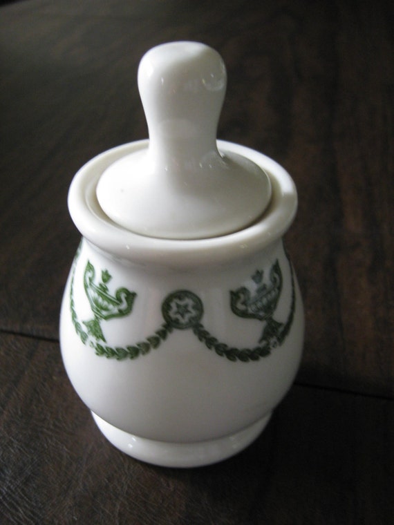 Vintage Mustard Jar / Restaurant China / Green / Syracuse