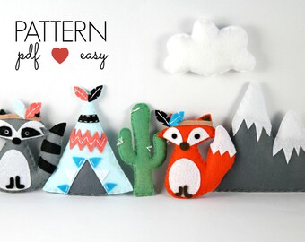 Tribal Nursery, Tribal Baby Mobile, Boho Nursery, Felt Sewing Pattern, Baby Mobile Pattern, Indian Mobile, Felt Teepee Mobile