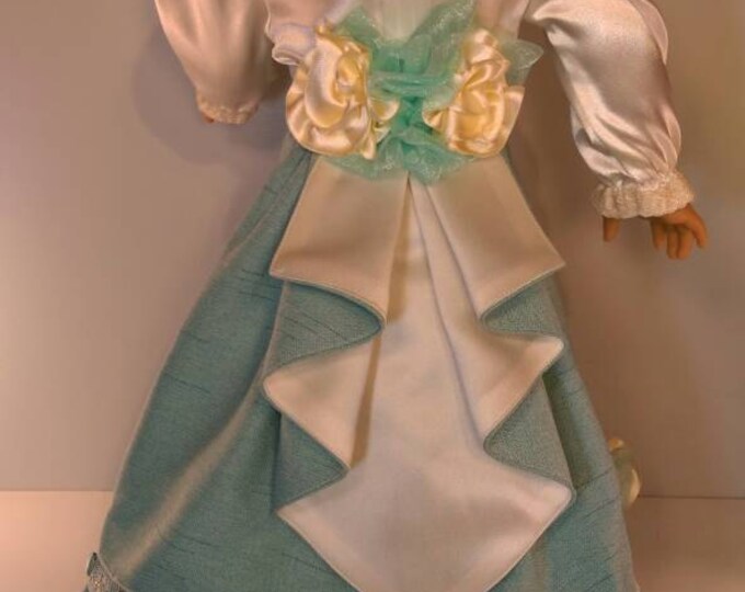 Collectable Aqua Victorian Walking set blouse and parasol, satin skirt with bustle fits 18 inch dolls