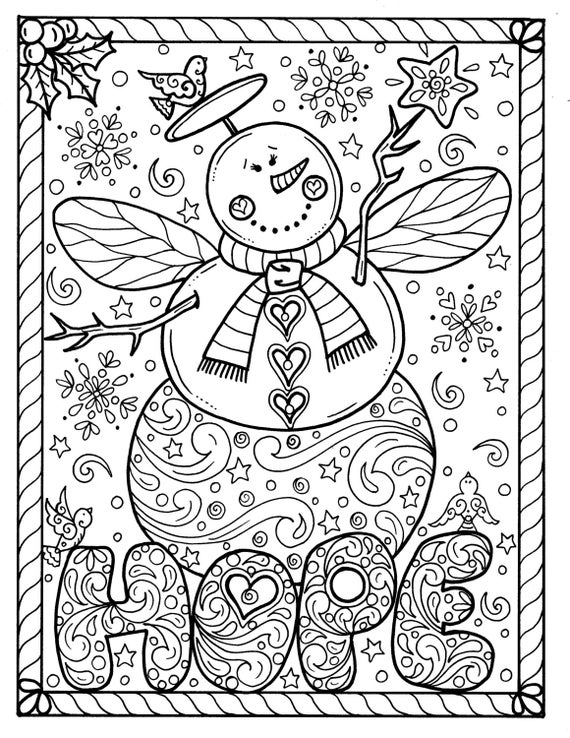 Snow Angel Instant download Christmas Coloring page Holidays