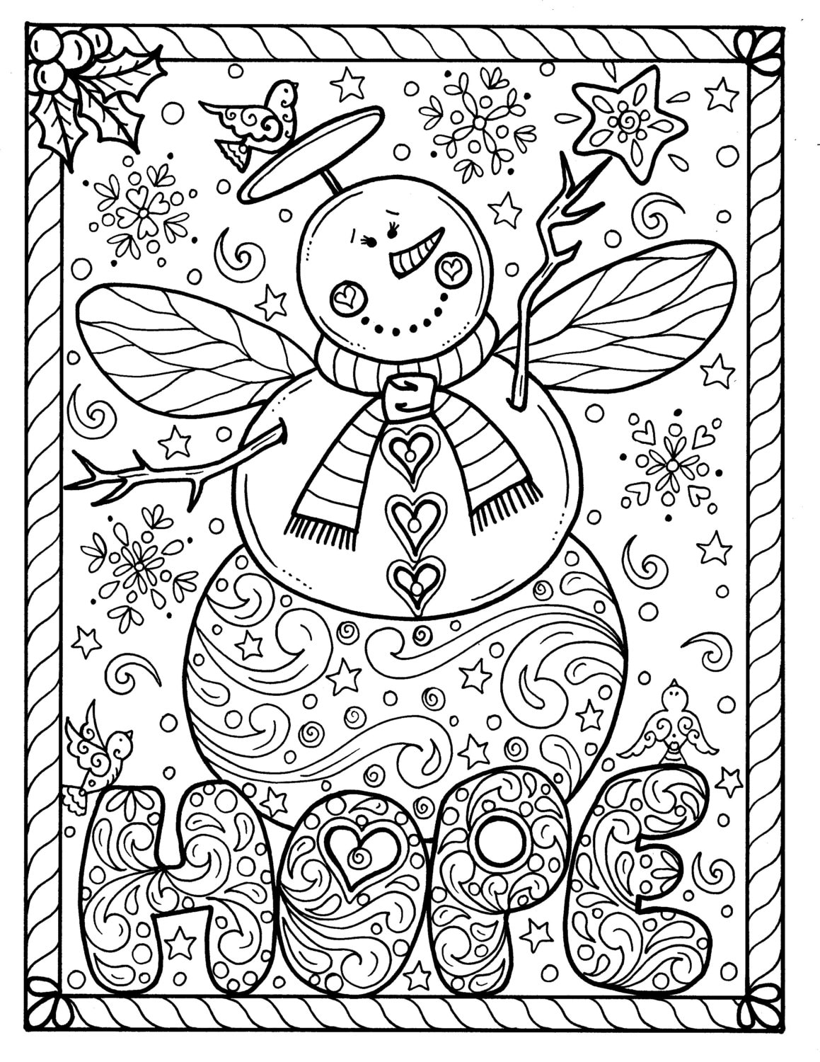 Snow Angel Instant download Christmas Coloring page Holidays