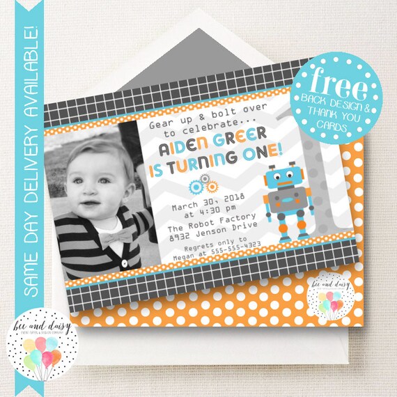 Robot Birthday Invitation, Robot Invitation, Robot Party, Boy First Birthday, Boy Birthday, Robot Invite, Printable Robot Invitaiton Il_570xn