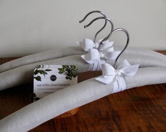 Padded Hangers, Linen Hangers, Grey Padded Hangers, Gray Clothing Hangers, Grey Linen Hangers, Wedding Hangers, Silver Bridesmaid Hangers