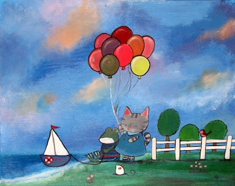 woodland nursery wall art kitty cat frog sailboat whimsical childrens painting kids decor artwork for kids - Painting For Childrens woodland nursery wall art kitty cat frog sailboat whimsical childrens painting kids decor artwork for kids - Painting For Childrens