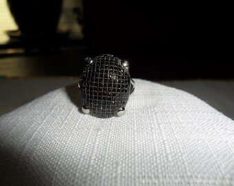 Vintage Black Spinel Sterling Silver Ring Size 6