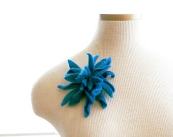 Azure Blue Cashmere Flower Brooch
