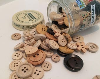 Button Jar Craft Buttons Glass Baby Food Jar Wood Natural Flower Heart Apple Cinnamon Granola Sewing Collection
