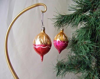 Vintage Glass Christmas Ornaments Teardrop Holiday Ornament Christmas Tree Antique Glass Ornament Red Gold and Pink Ornaments Vintage 1950s