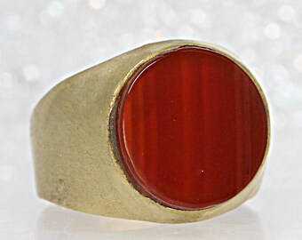 Carnelian Ring, Gemstone Ring, Orange ring. Big Stone Ring, Men's Gold Signet Ring, Tribal Ring, Artisan Class Jewelry, Native American Ring