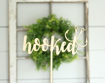 Hooked Cake Topper Fishing Cake Topper Rustic Wedding Cake Topper Country Wedding