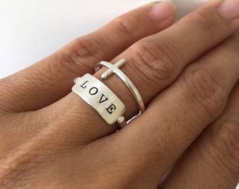 Sideways Cross Ring • Sterling Silver Rose Gold Jewelry • Handmade Bold Unique Religious God Faith Baptism Confirmation