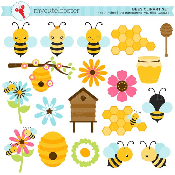 Bees Clipart Set clip art set of bees honey beehive cute