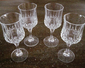 4 Cris D'Arques/Durand Crystal Glass Wine Glasses Longchamp Pattern