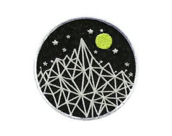 1pc Large Mountains and Night Sky Embroidered Applique Patch. Iron On or Sew On Badge for T-shirts, Jackets, Shirts. 8cm wide