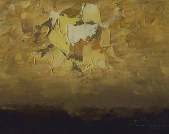 Original Oil Painting Landscape Painting Abstract Painting by John Shanabrook - 5 x 7 - Dusk and a Day Abandoned