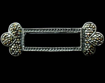 Sterling Silver Onyx MARCASITE BAR Pin 925