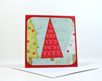 Christmas Insert Cards, Christmas Trees Mini Cards, Red, Set of 8, White Envelopes, Mini Cartes Noel, Cartes Sapin de Noel, Rouge, 2.5 x2.5