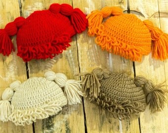 Crochet Cabbage Patch Hat, Wig Hat, Yarn Wig, Newborn, 3 month, 6 month, Size 6 to 12 Month, Red, Blonde, Brown, Raggedy Ann, Ready to Ship
