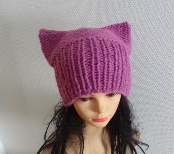 Pink Cat Ears Hat Cat Beanie Chunky Knit Winter by Ifonka on Etsy