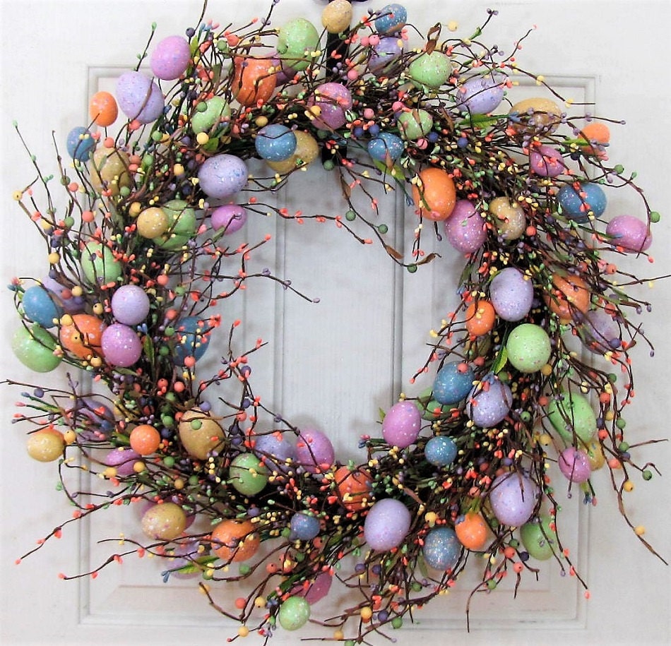 Spring Front Large Wreath - Easter Wreaths - Spring Wreath -Easter Egg Wreath - Home Decor - Primitive Pastel Egg Wreaths - Primitive Decor