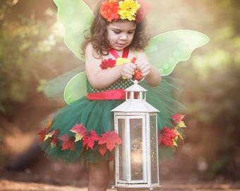 Fall Fairy Costume - Girls Fairy Dress - Woodland Fairy - Fairy Outfit - Fairy wings - Fairy Tutu Dress - Fall Fairy Crown - Halloween