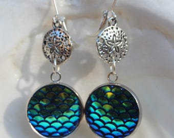 Sooo light weight Mermaid Scales & Sand dollar dangle earrings, Beach wear by Inarajewels