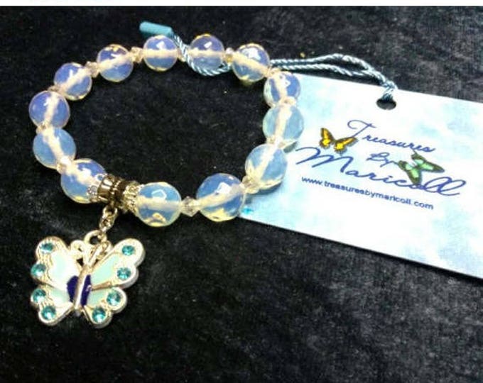 Sirlanka moonstone, enameled Butterfly, swarovski faceted crystals separators ( Mother's day Special)