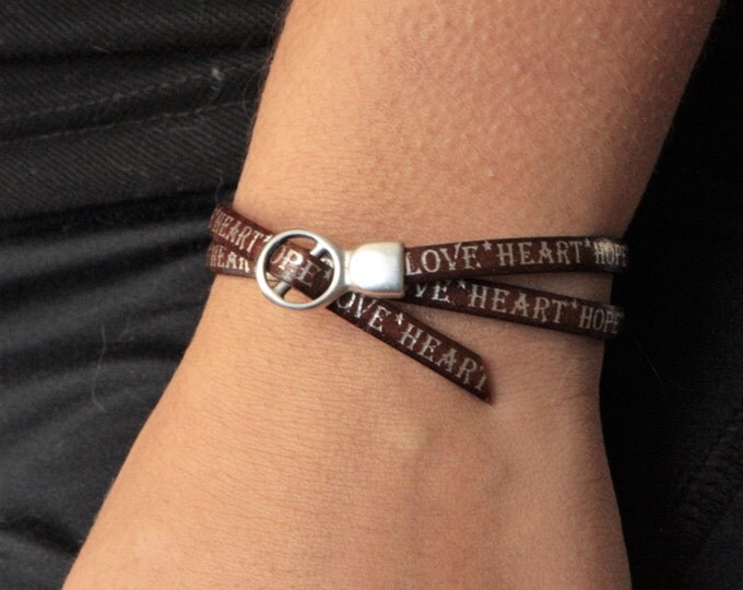 Quote bracelet, zen leather bracelet, women leather wrap,double leather wrap, love bracelet,word bracelet,unisex bracelet