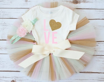 Valentine outfit "Nieva Gold" pink mint and gold valentines day outfit baby valentine outfit baby girl love outfit girl valentine tutu