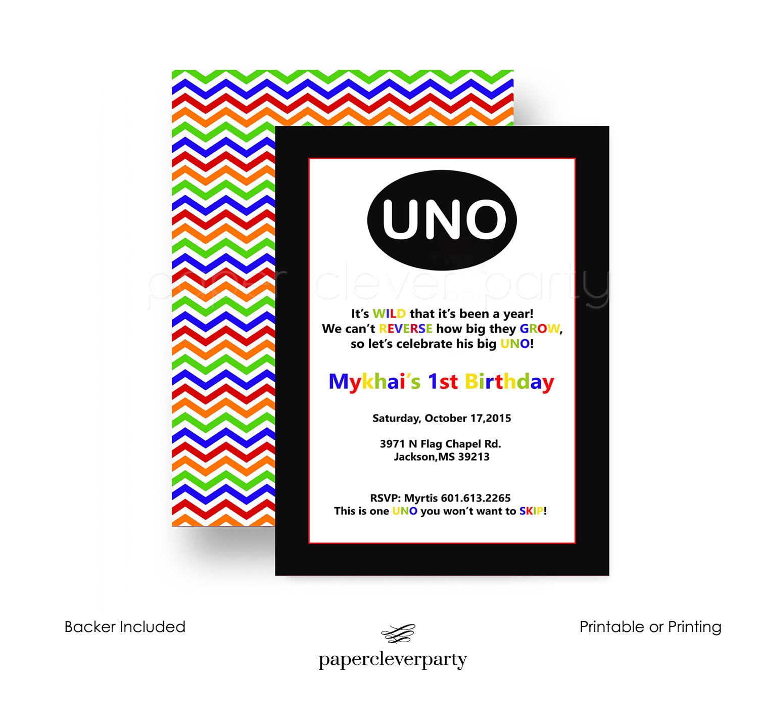 Uno Birthday Party Invitation Colorful Game Card Invites