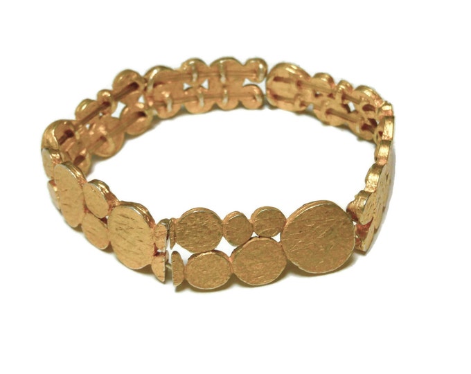 FREE SHIPPING Chico's stretch bracelet, gold circles and ovals, link stretch bracelet, coin bracelet, gold nuggets vintage