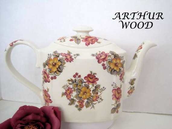 Arthur Wood Teapot - Burgundy Bouquet - Made in England - Collectible Tea