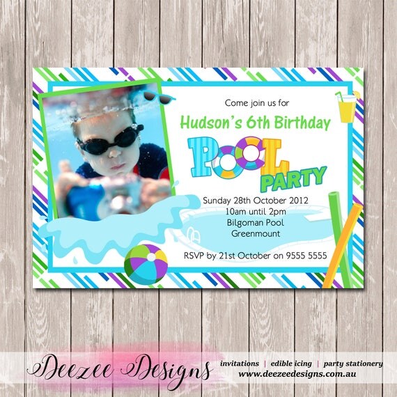 Pool Party Photo Personalised Birthday Invitation - YOU PRINT Il_570xn