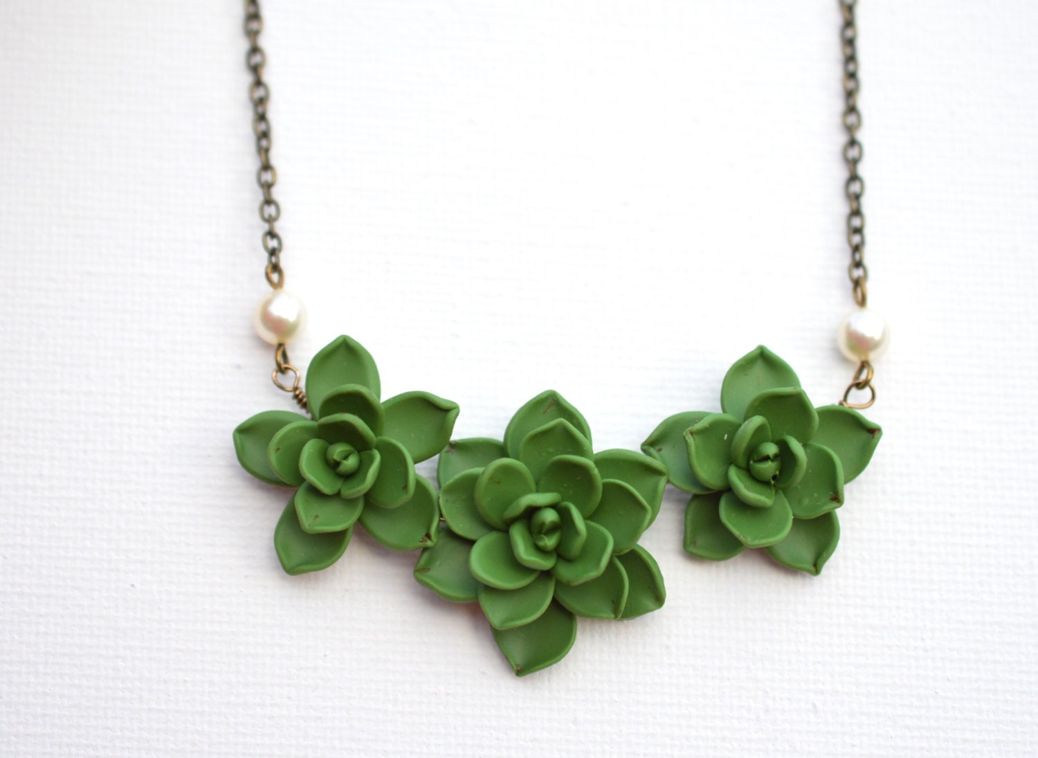 Trio Succulents Centered Necklace in Fresh Green. Succulent