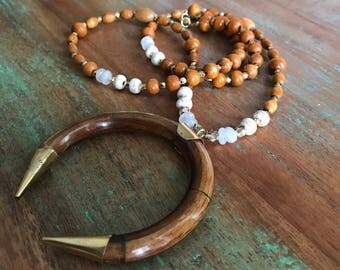 squash blossom necklace / double horn necklace / creacent necklace / beaded boho necklace