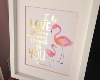 Flamingo Nursery Wall Art Gold Foil Print Shakespeare Quote 8x10 Watercolour Flamingo Children's Room Decor Print Art Print Real Gold Foil