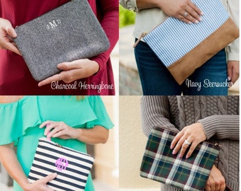 Monogram Clutch, Monogrammed Makeup Bag, Cosmetic Bag, Monogrammed Bridesmaid Gift, Makeup Bag, Toiletry Bag, Seersucker, Herringbone, Plaid